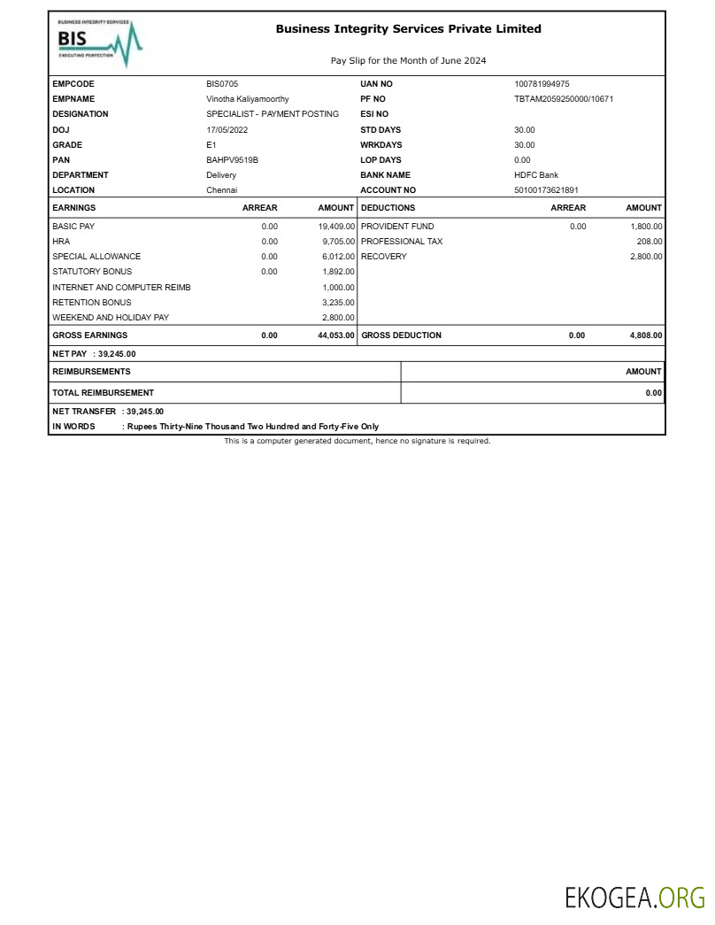 Modèle de fiche de paie de Business Integrity Services aux formats Word et PDF.pdf, 1